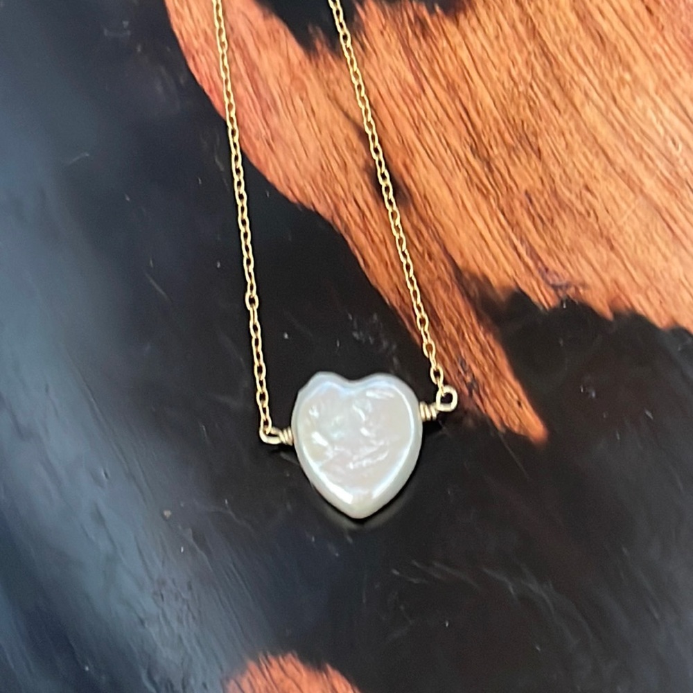 🤩HP🤩🔥Real Cultured Pearl Heart Necklace Gold Chain